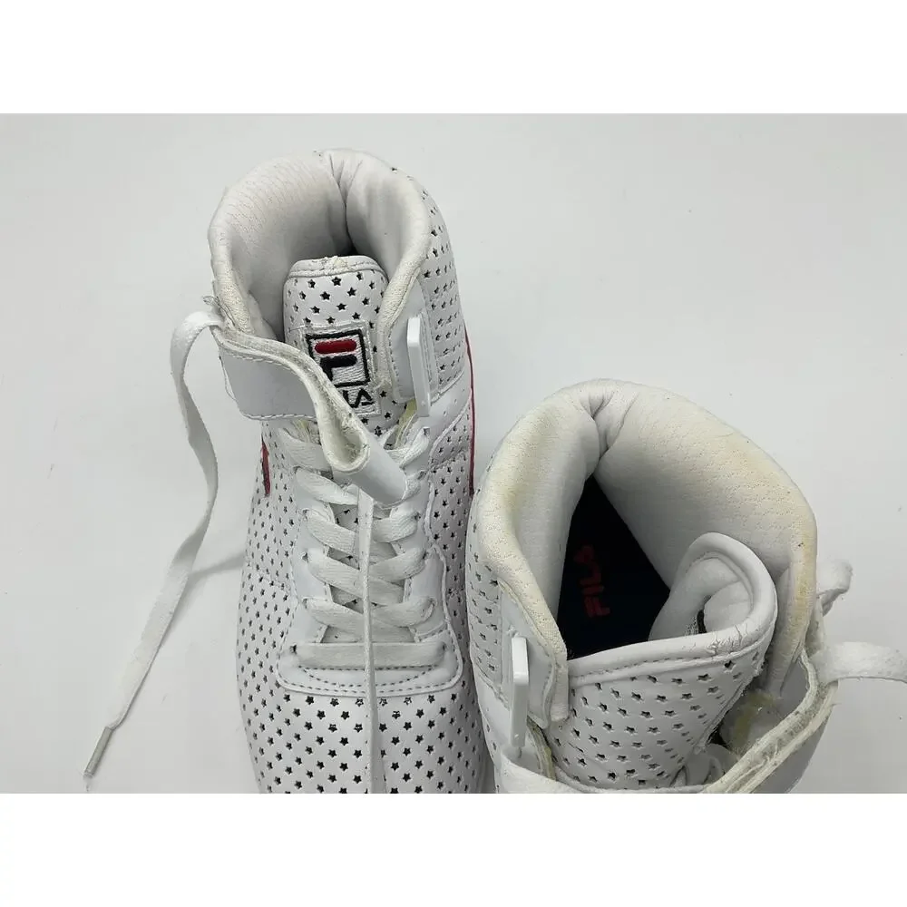 FILA‎ Shoes Mens 5.5 White Perforated High Top Strap Athletic Casual Sneakers